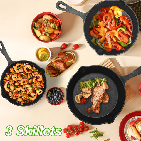 Premium Cast Iron Skillet Set (3-Pieces)