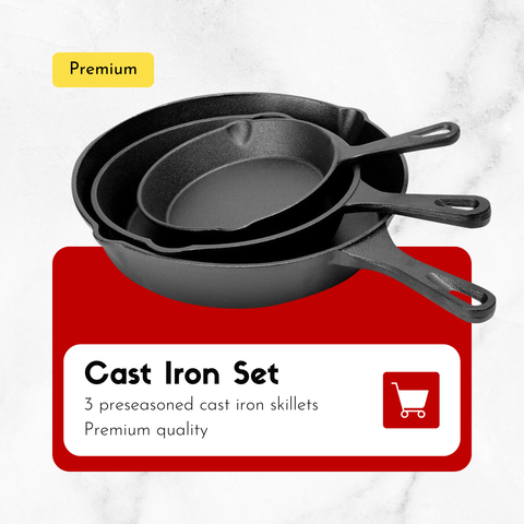 Premium Cast Iron Skillet Set (3-Pieces)